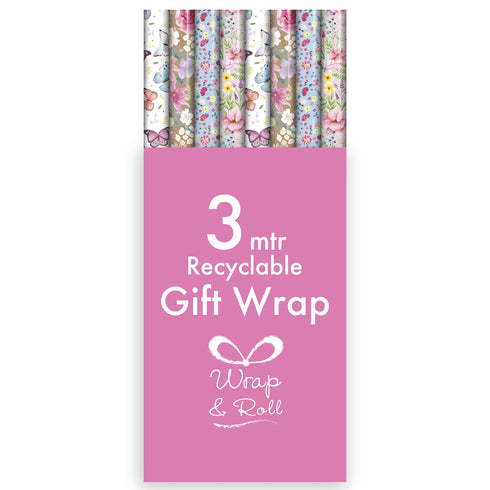 Floral Gift Wrap - EUROWRAP 3m x 70cm Elegant Design 35588-GWC